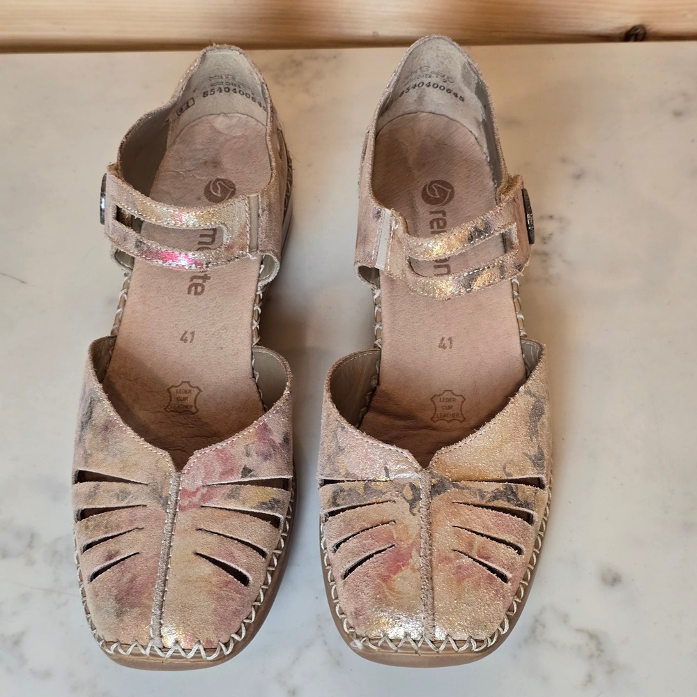 Remonte Sandals Floral Leather Shoes Womens 41 Tan 9.5